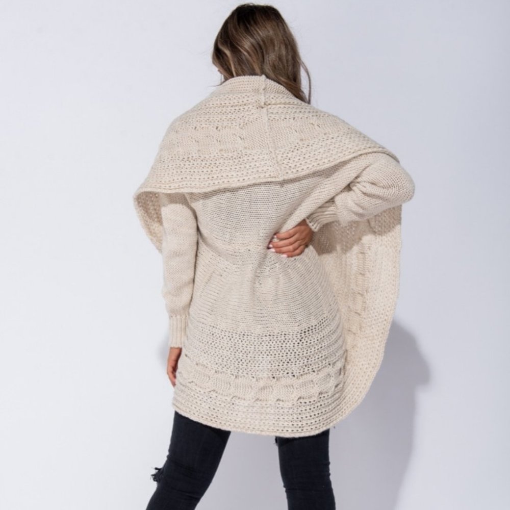 Chunky Cable Knitted Shawl Collar Cardigan Sweater - Picture 6 of 10